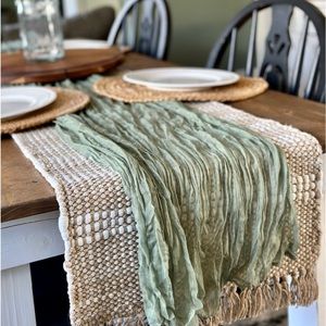 2-Pack Sage Green Cheesecloth Table Runners for Home Decor or Wedding Table